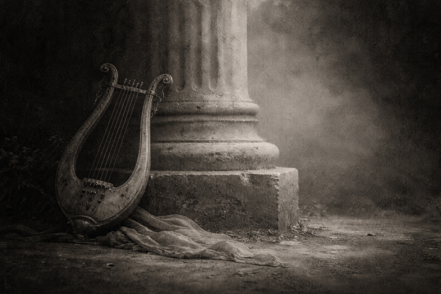 Lyre lying against column